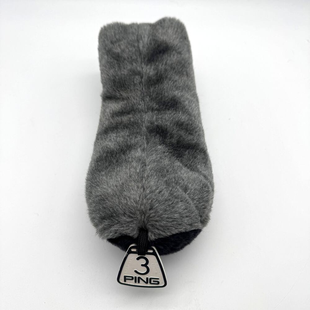 Vintage PING Golf Club Headcover Gray Black Plush Fuzzy Faux Fur #3 Wood Rare